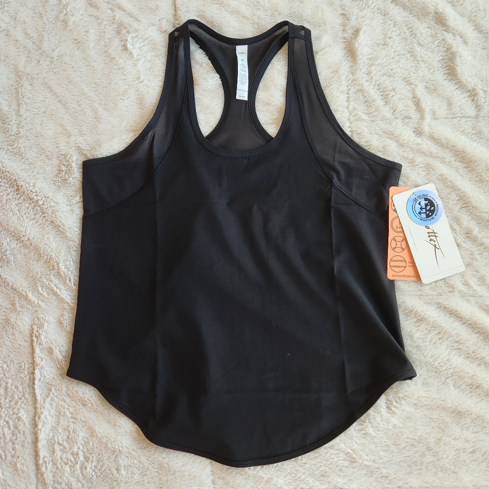NWT Gottex Moisture Wicking Ladies Yoga Pilates Shirt Black Workout Running